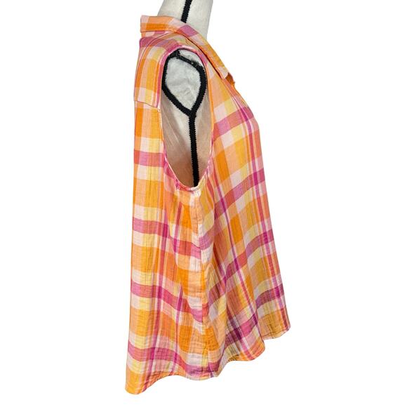 Time & Tru XX-Large (20) Top Plaid Button-Up Sleeveless Collared Pocket Gauzy - Picture 3 of 8